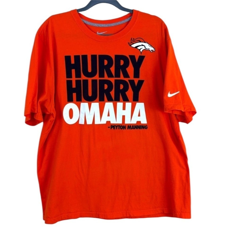 Nike‎ Retro Denver Broncos Peyton Manning Orange 100% Cotton Regular Fit Tee XXL